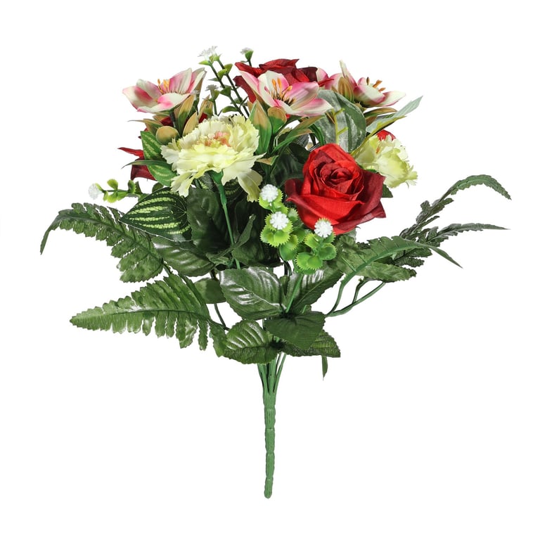 Pembroke Rose and Fern Mixed Red Bunch - Beautiful Floral Decoration for Home Garden Decor