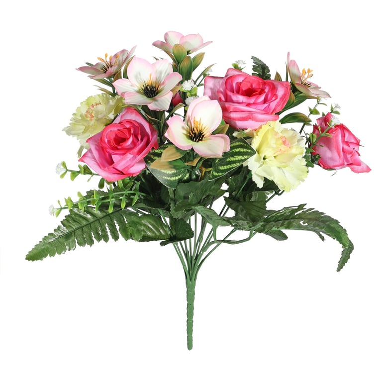 Pink Pembroke Rose and Fern Mixed Bunch - Fresh Floral Arrangement for Home Decor Garden Decoration