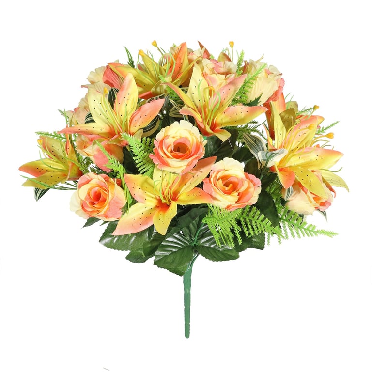 Yellow Pembroke Lily Mixed Bunch - Spring Arrangement of Fresh Garden Flowers and Beautiful Yellow Lilies in a Vibrant Bouquet.