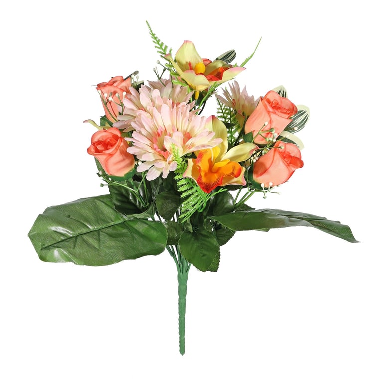 Peach Pembroke Gerbera and Orchid Mixed Bunch - Vibrant Home Garden Floral Arrangement