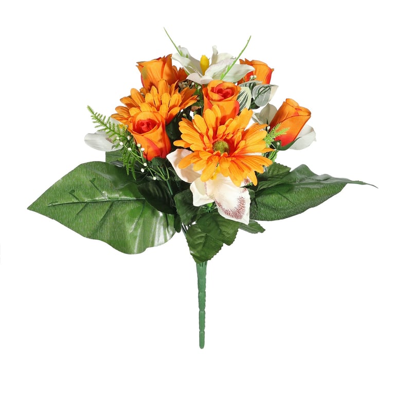 Pembroke Gerbera and Orchid Mixed Flower Bunch - Vibrant Orange Blooms & Exotic Orchids for Home Decor
