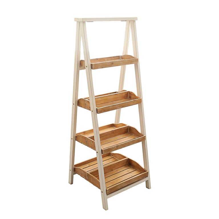 Wooden Ladder Shelf Display Stand - Rustic Home Decor Organizer Rack