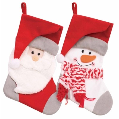 Plush Red and Grey Christmas Stocking - Festive Home Decor for Holiday Season