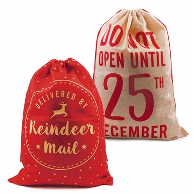 Assorted Plush Hessian Christmas Printed Sacks for Home Decor