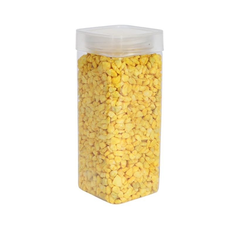 Yellow Pebbles 4-6mm in Square Jar (900gr) - Home Decor Garden Stones for Indoor Outdoor Use