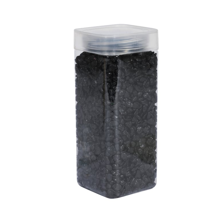 Black Pebbles - 4-6mm Decorative Stones in Square Jar (900g) for Home & Garden
