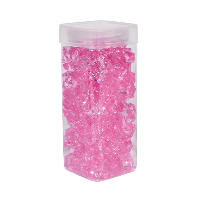 Large Pink Acrylic Stones in Square Jar - Home Decor Accent Piece (300gr)