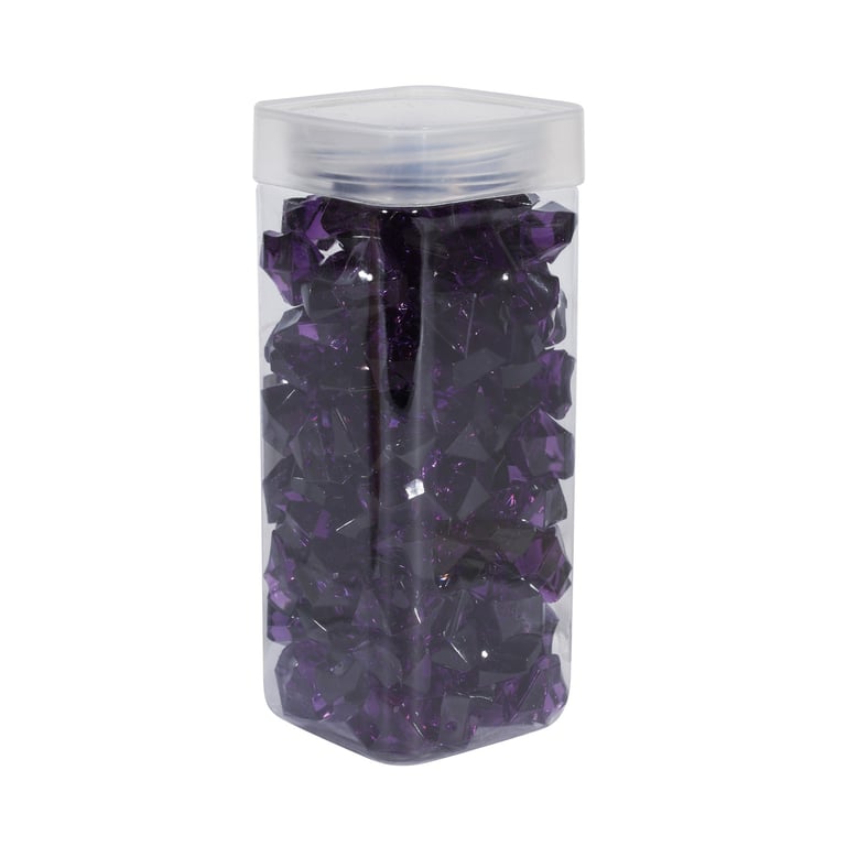 Large Purple Acrylic Stones in Square Jar - Decorative Home Accents (300g)