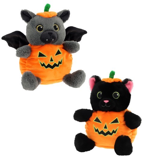 16cm Keeleco Plush Cat & Bat Costume in Pumpkin Outfit - Halloween Costume for Kids