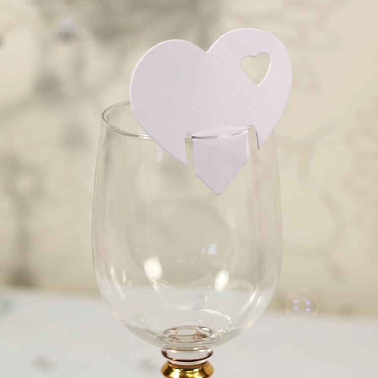 White Heart Shaped Wedding Place Cards - Elegant Dining Table Decorations and Guest Name Tags