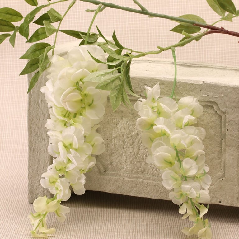 Two Head Wisteria White 90cm Artificial Flower Stem for Home Decor and Floral Arrangements