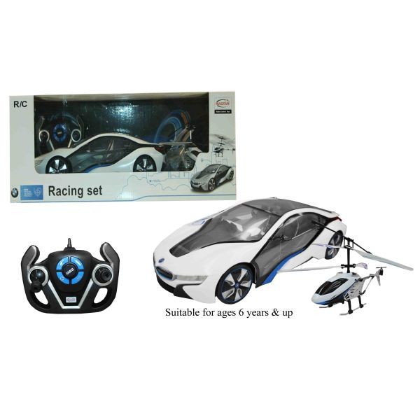 BMW I8 & Helicopter Toy Set - Luxury Car and Flying Vehicle Playset for Kids