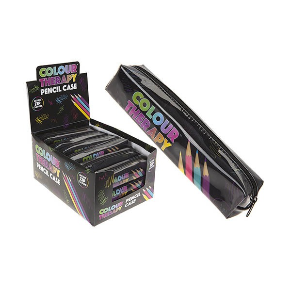 Round Black Pencil Case with 2-Sided Print and Zip Top Closure, 18 DBX Capacity