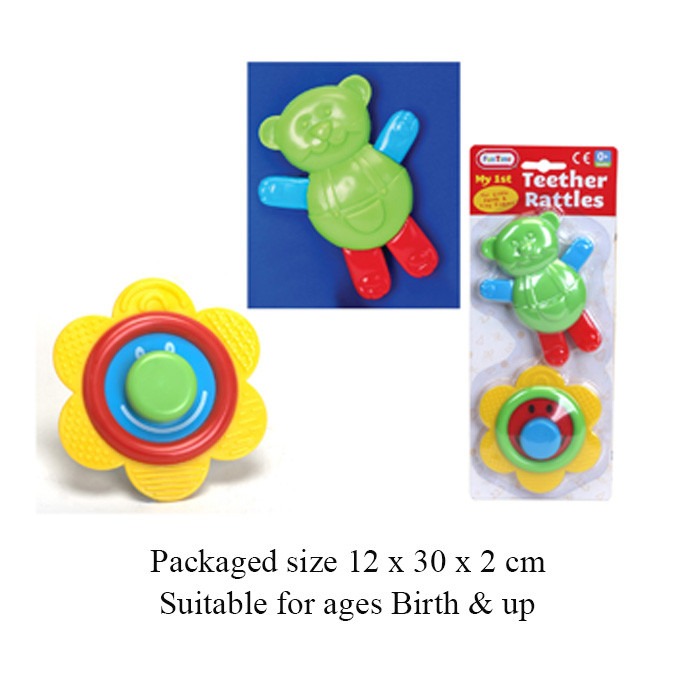 Dual Function Baby Rattle and Teether Toy (2pcs) - Soothing Infant Relief