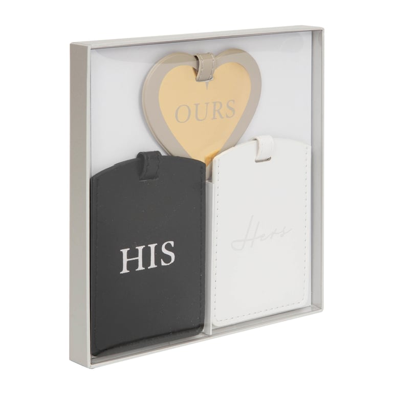 Set of 3 Leatherette His, Hers & Ours Custom Luggage Tags - Personalized Travel Accessories