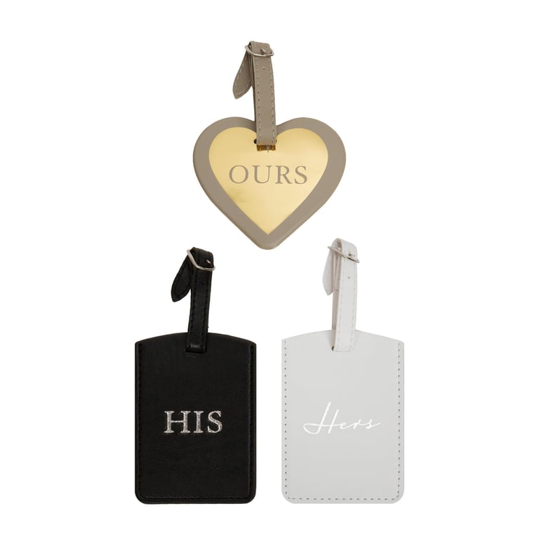 Set of 3 Leatherette His, Hers & Ours Custom Luggage Tags - Personalized Travel Accessories