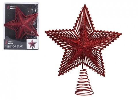 Luxury 20cm Red Star Tree Topper - Elegant Christmas Decoration Accessory