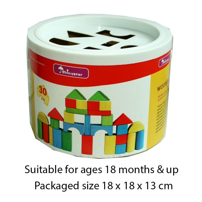 Wooden Shape Sorter Bucket - 30 Piece Educational Toy for Toddlers and Preschoolers