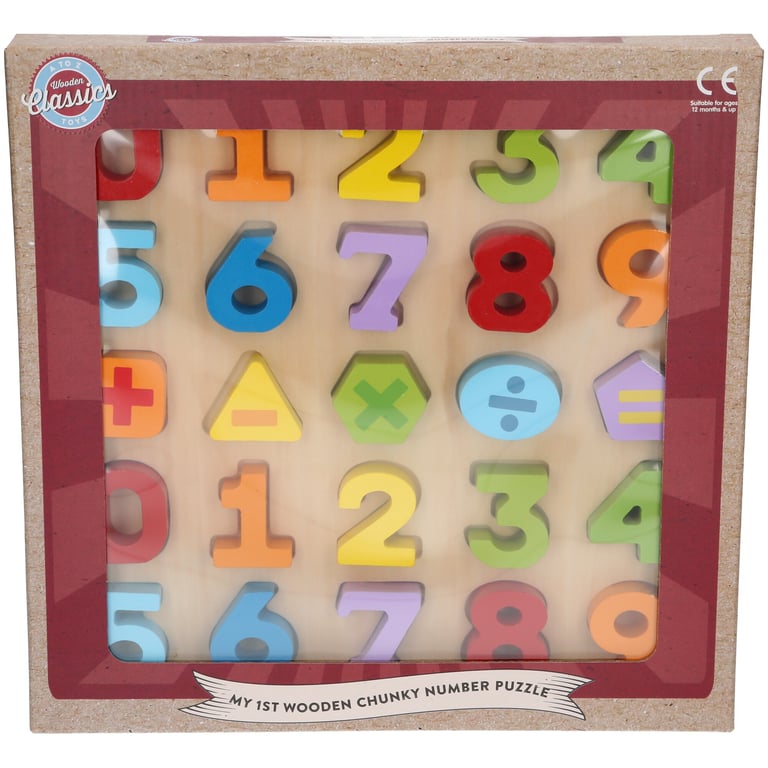 Chunky Wood Puzzle 123 - Educational Wooden Learning Toy for Kids with 123 Number Recognition Game