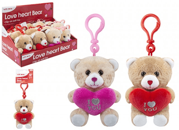4 Inch Heart Shaped Bear Keyring Clip - Small Love Charm Decorative Fob Keychain
