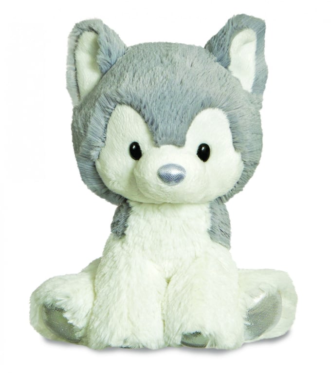 8 Inch Glitzy Husky Dog Plush Toy - Adorable Holiday Decoration and Cute Dog Decor
