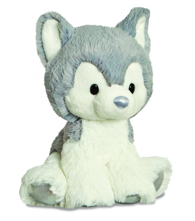 8 Inch Glitzy Husky Dog Plush Toy - Adorable Holiday Decoration and Cute Dog Decor