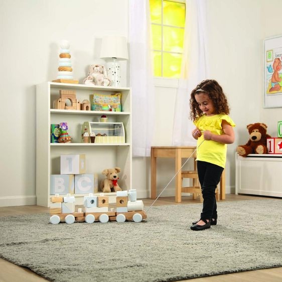 Natural Wooden Jumbo Stacking Train for Kids - Encourages Fine Motor Skills and Development through Play