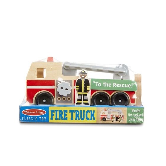 Wooden Fire Engine Toy Set - Authentic Vintage-Style Model for Kids Construction Play