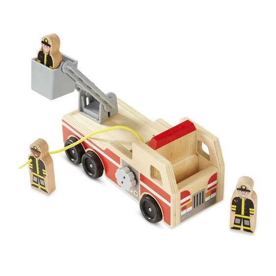 Wooden Fire Engine Toy Set - Authentic Vintage-Style Model for Kids Construction Play