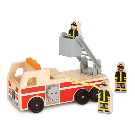 Wooden Fire Engine Toy Set - Authentic Vintage-Style Model for Kids Construction Play