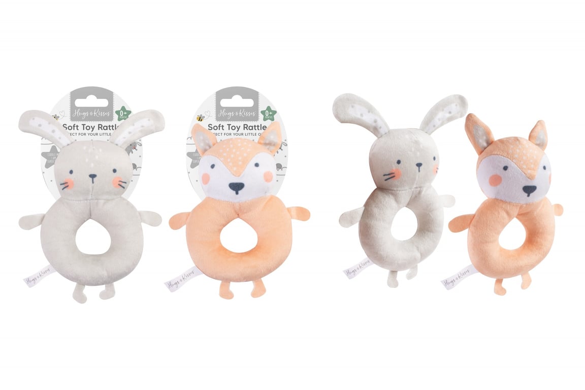 Woodland Plush Rattle - 2 Assorted Wooden Baby Toys for Toddlers