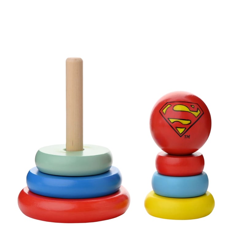 Warner Bros Superman Wooden Stacking Toy Set - DC Comics Kids Building Blocks