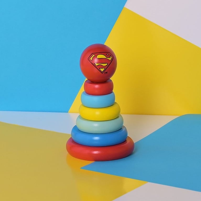 Warner Bros Superman Wooden Stacking Toy Set - DC Comics Kids Building Blocks