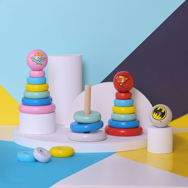 Warner Bros Wonder Woman Wooden Stacking Toy for Kids Building Blocks and Learning Fun