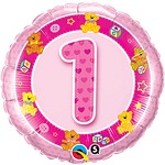 Teddy Bears 1st Birthday Girl Foil Balloon - Decorative Party Balloon for First Year Celebrations