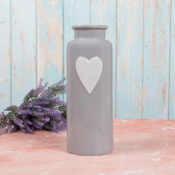 Grey and White Heart Vase - 30cm Home Decor Accent