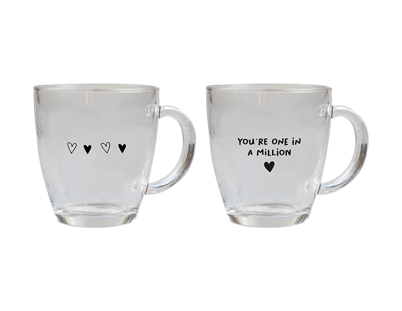350ml Valentines Printed Glass Coffee Cup - Romantic Home Decor Gift