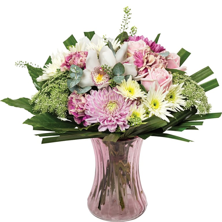 Pink Pencil Pleat Glass Vase - Elegant Home Decor Floral Accent