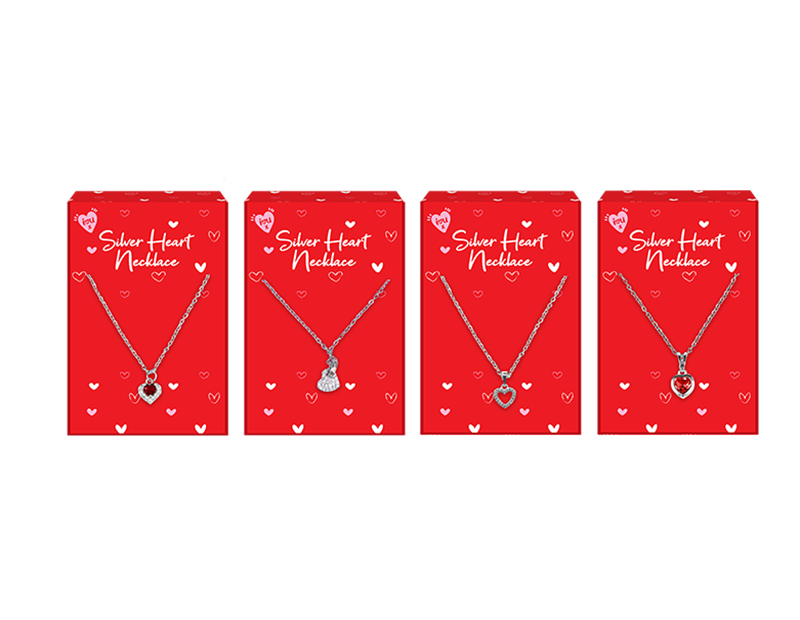 Valentines Day Silver Heart Necklaces - Assorted Love Jewelry Set