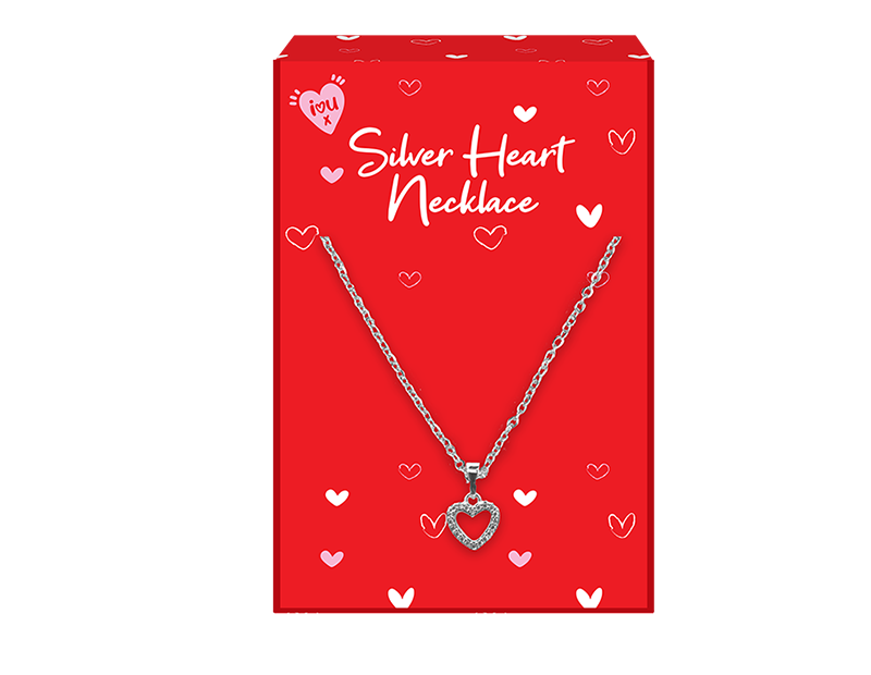 Valentines Day Silver Heart Necklaces - Assorted Love Jewelry Set