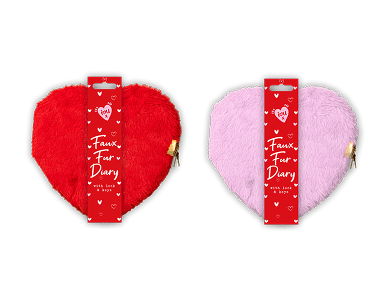 Valentines Day Assorted Heart Faux Fur Lockable Diary Journal