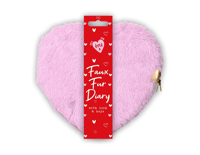 Valentines Day Assorted Heart Faux Fur Lockable Diary Journal