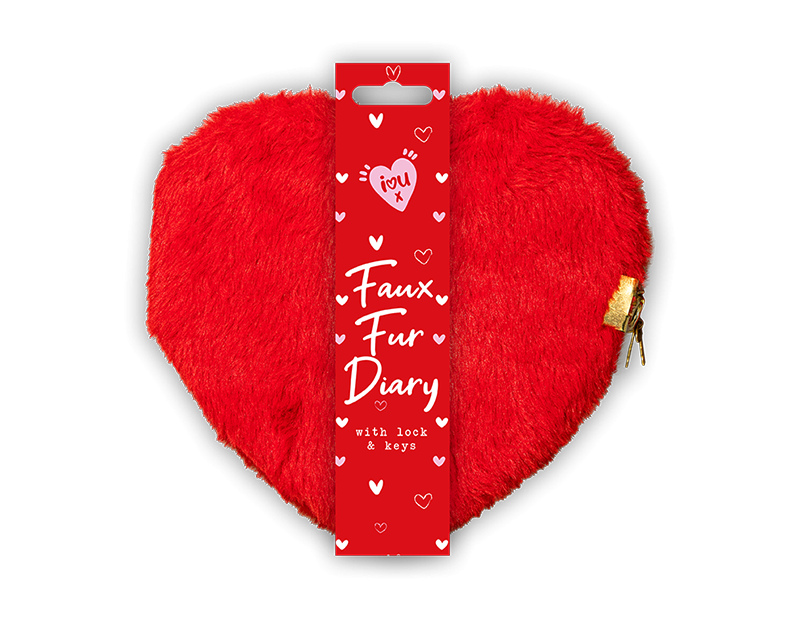 Valentines Day Assorted Heart Faux Fur Lockable Diary Journal