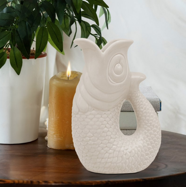 20cm Cream Fish Jug Vase - Ceramic Kitchen Decor Home Accent