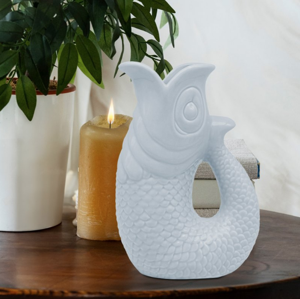 Blue Fish Jug Vase - 20cm Indoor Plant Pot and Home Decor Item