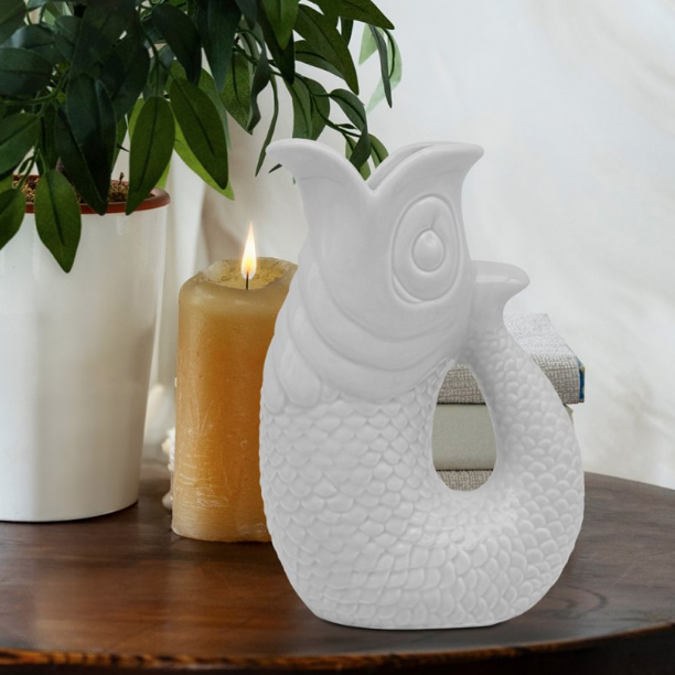 Grey Fish Jug Vase - 20cm Kitchen and Bathroom Home Decor Item