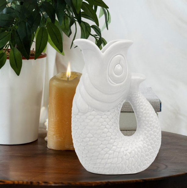 White Ceramic 20cm Fish Shaped Jug Vase for Home Decor and Kitchen Decoration