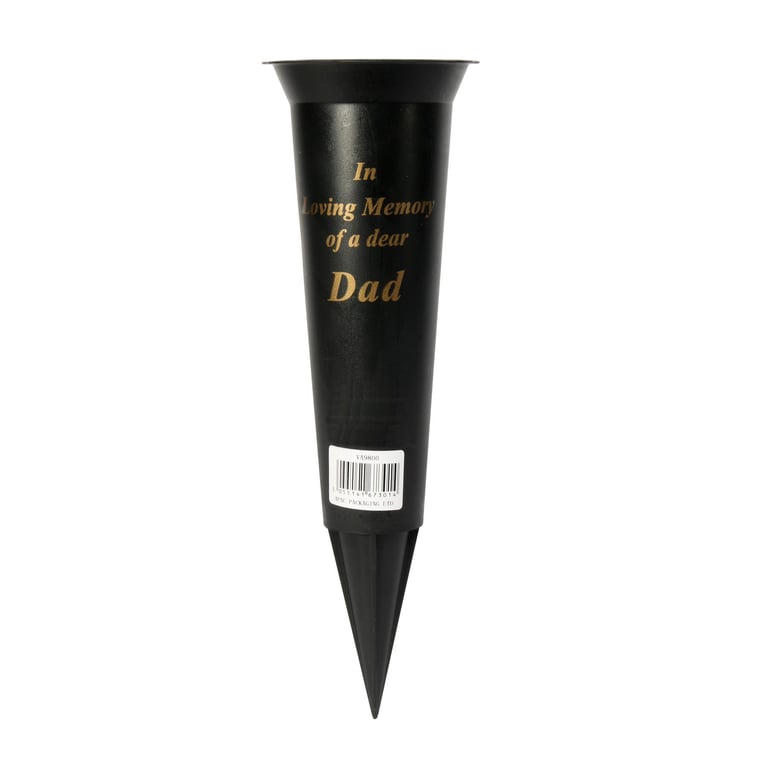 Black Dad Grave Vase - 23cm Outdoor Mourning Decoration for Cemetery Remembrance