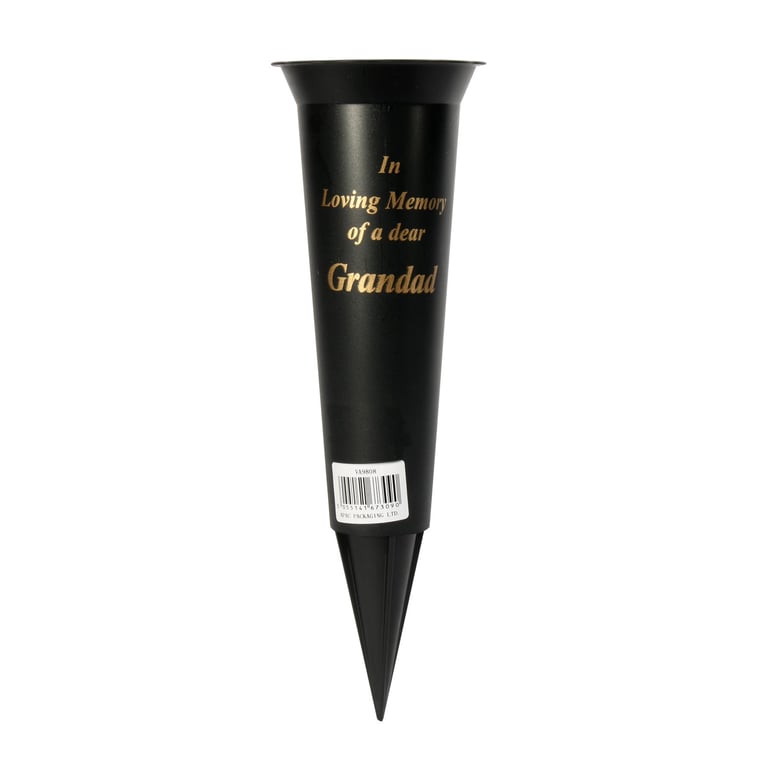 Black Grandad Grave Vase 23cm - Durable Home Funeral Vessel for Cemetery Memorial