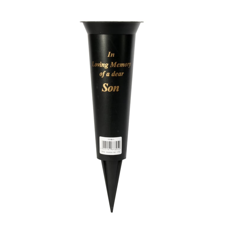 23cm Black Ceramic Son Grave Vase - Mourning Home Funeral Decoration Cemetery Memorial Vase